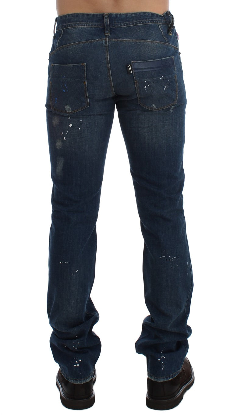 Chique blauwe wash geverfde slim fit jeans