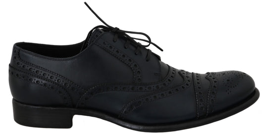 Elegante blauwe leren Wingtip Derby-schoenen