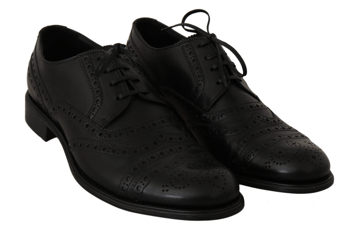 Elegante zwarte leren derby wingtip dress schoenen