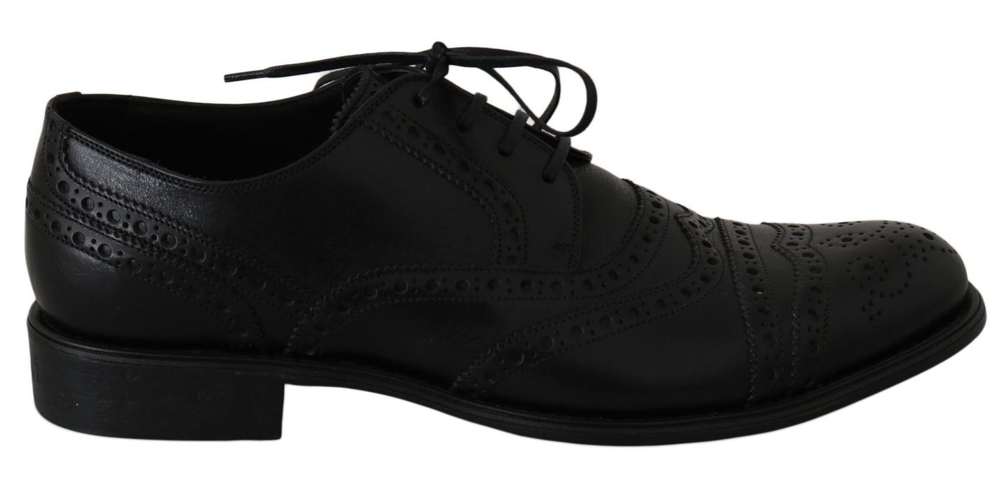 Elegante zwarte leren derby wingtip dress schoenen