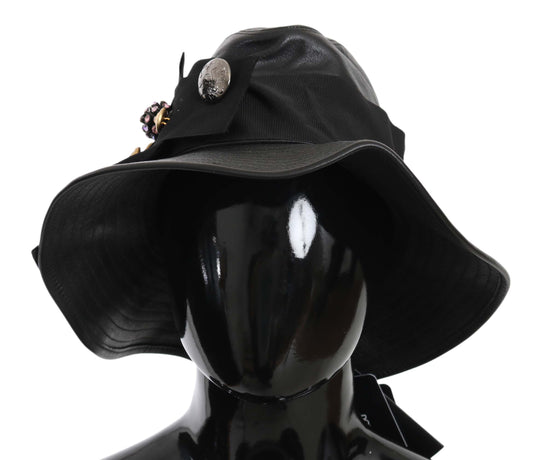 Elegante zwarte leren cloche pet