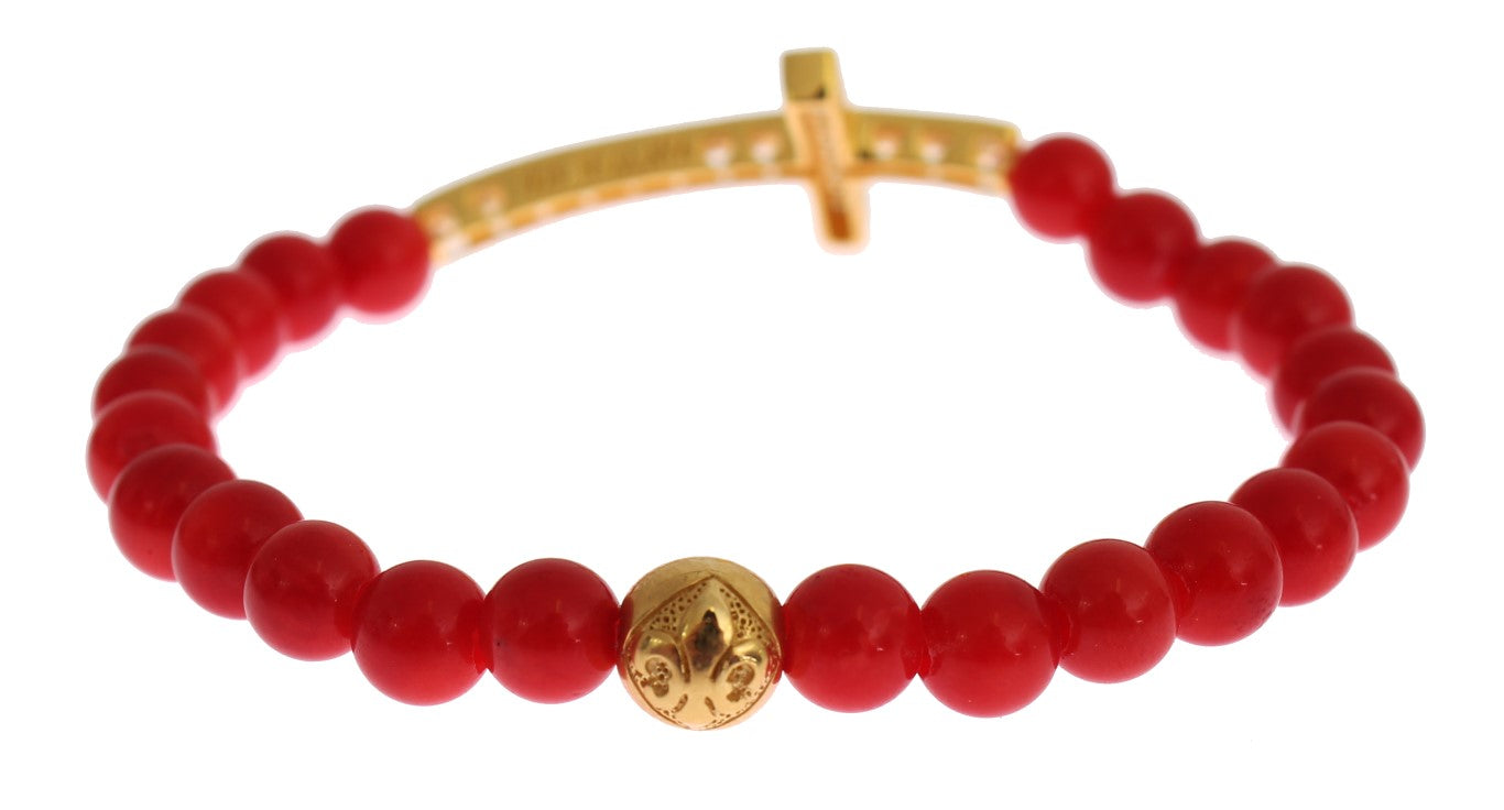 Elegante armband met gouden en rode koraal kralen