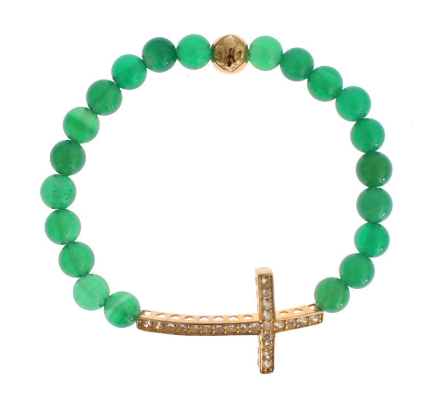 Elegante groene jade kralen en vergulde armband