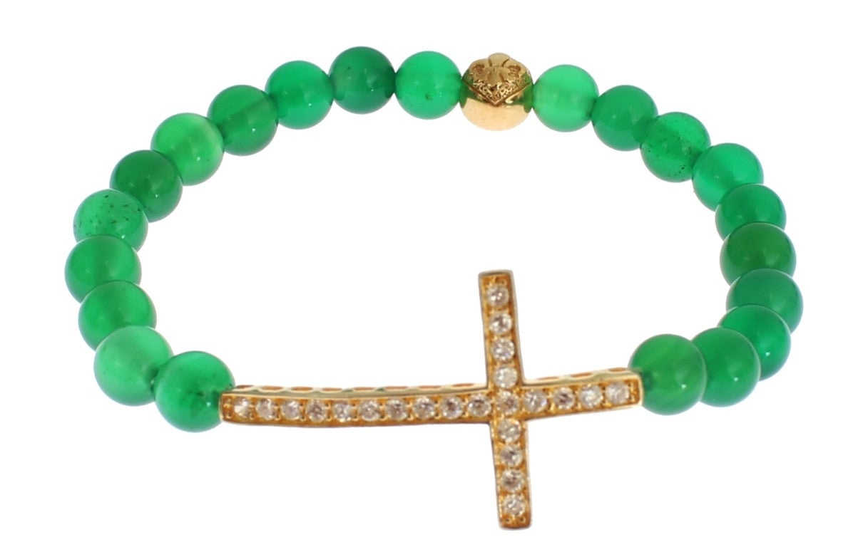 Elegante groene jade kralen en vergulde armband