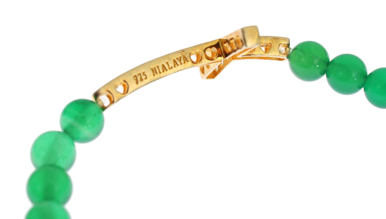 Elegante groene jade kralen en vergulde armband