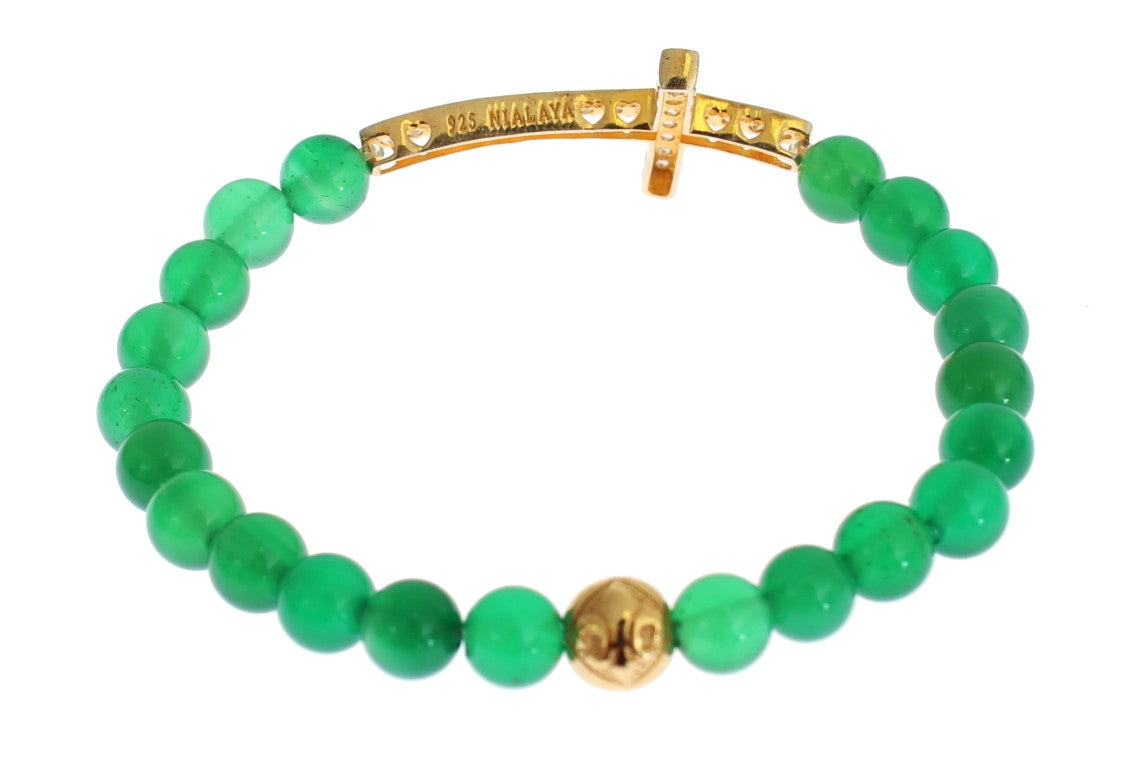 Elegante groene jade kralen en vergulde armband