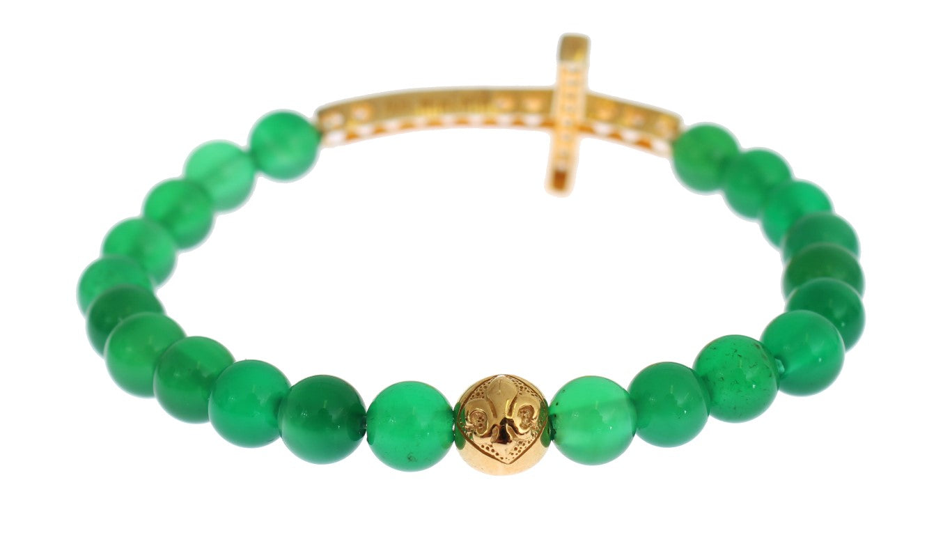 Elegante groene jade kralen en vergulde armband