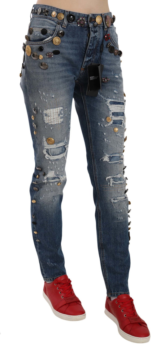 Luxe denim jeans met kristallen versieringen