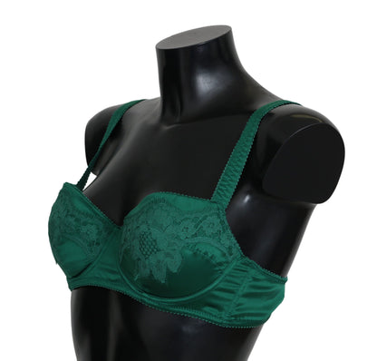 Enchanting Green Floral Lace Silk Bra