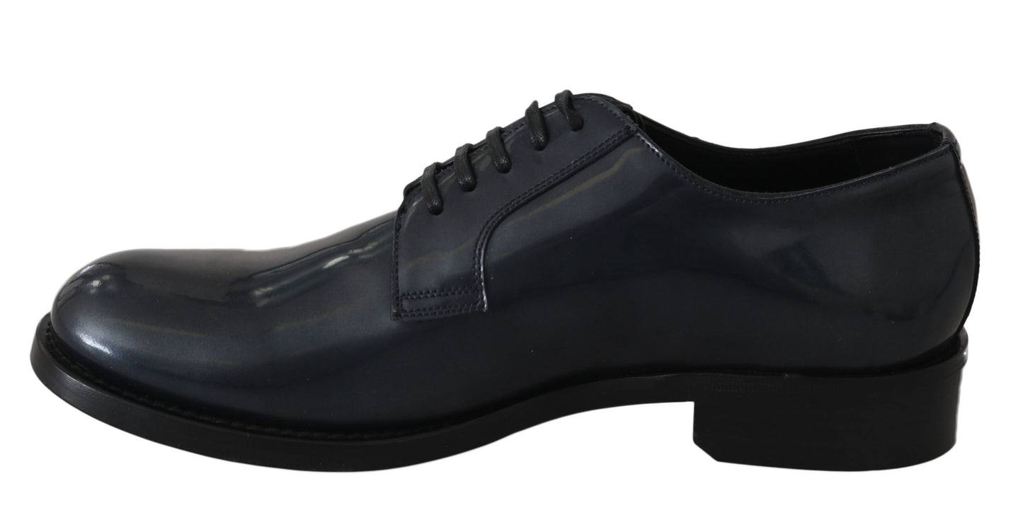 Elegante blauwe leren derby-jurkschoenen